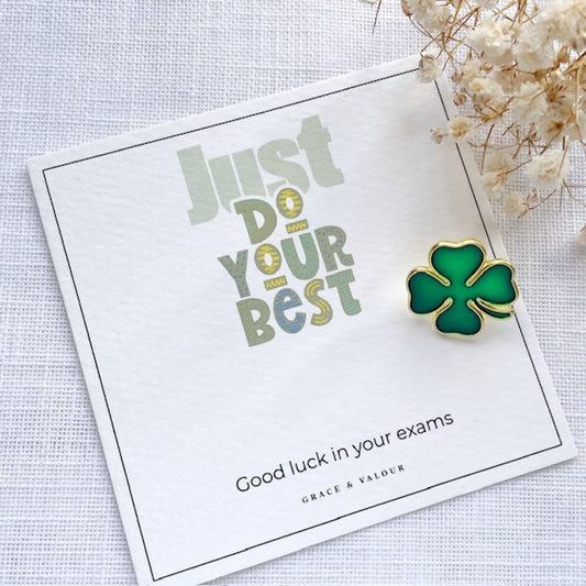Lucky clover enamel pin good luck exam gift for students GCSE A level
