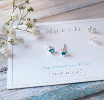 March sterling silver birthstone stud earrings 