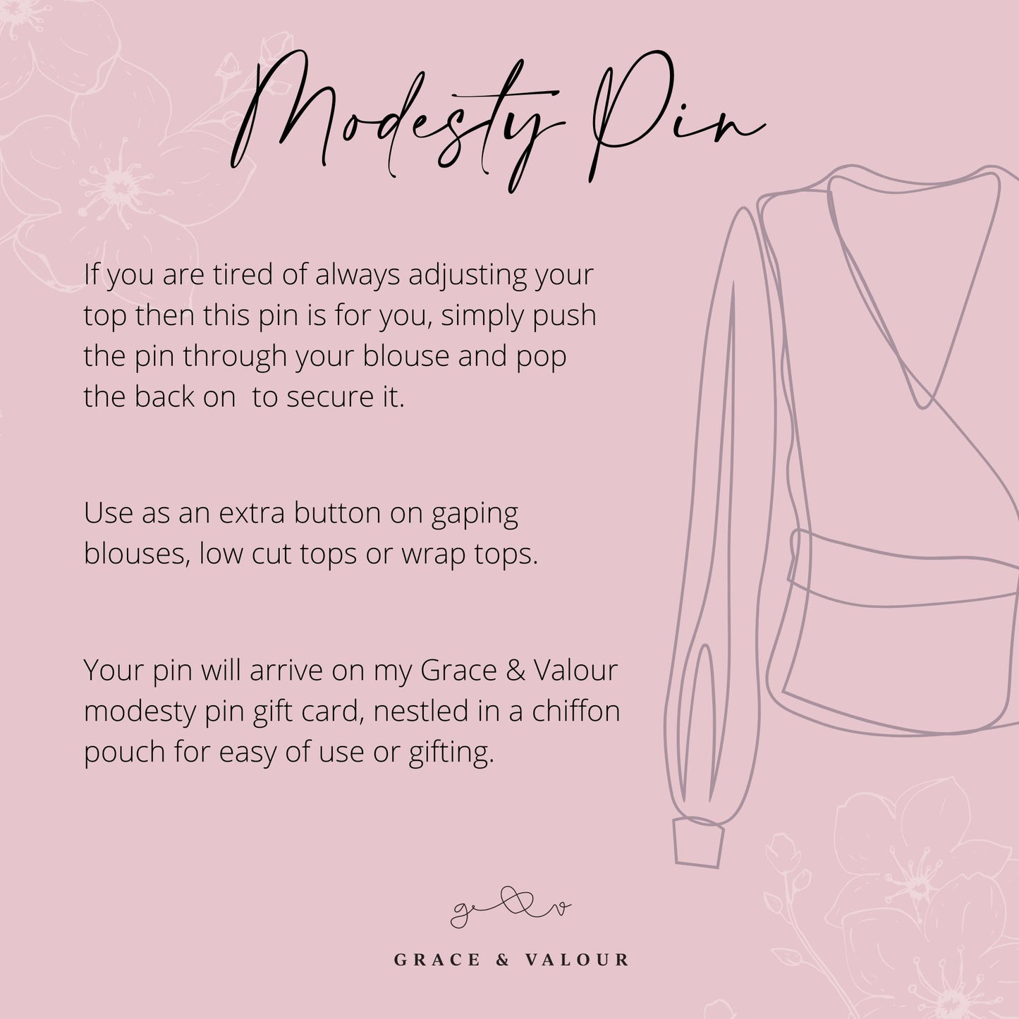 Modesty pin information card - Grace and Valour