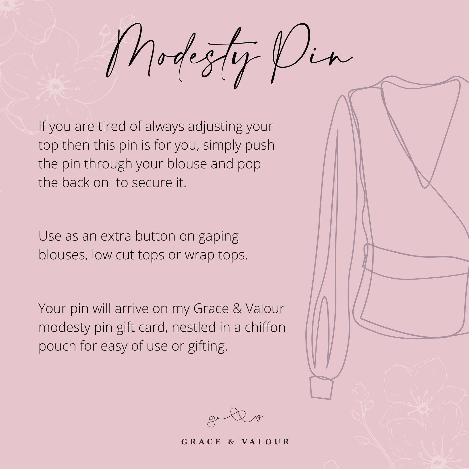 Modesty pin information card - Grace and Valour