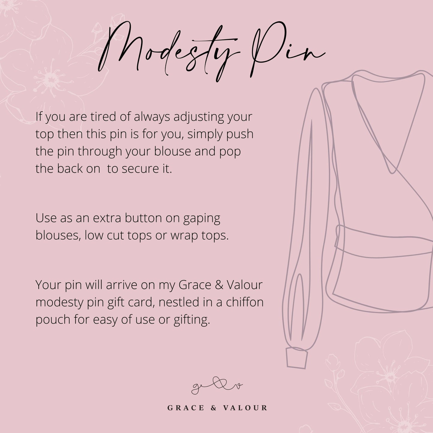 Modesty pin information gift card