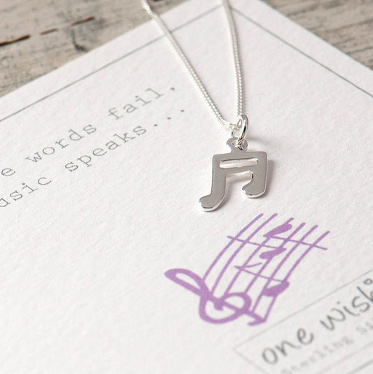 Music note sterling silver necklace, gift for music lover, musician gift, singer gift, silver 925 gift for music fan, by One wish & grace and valour