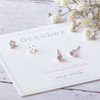 October sterling silver birthstone stud earrings 