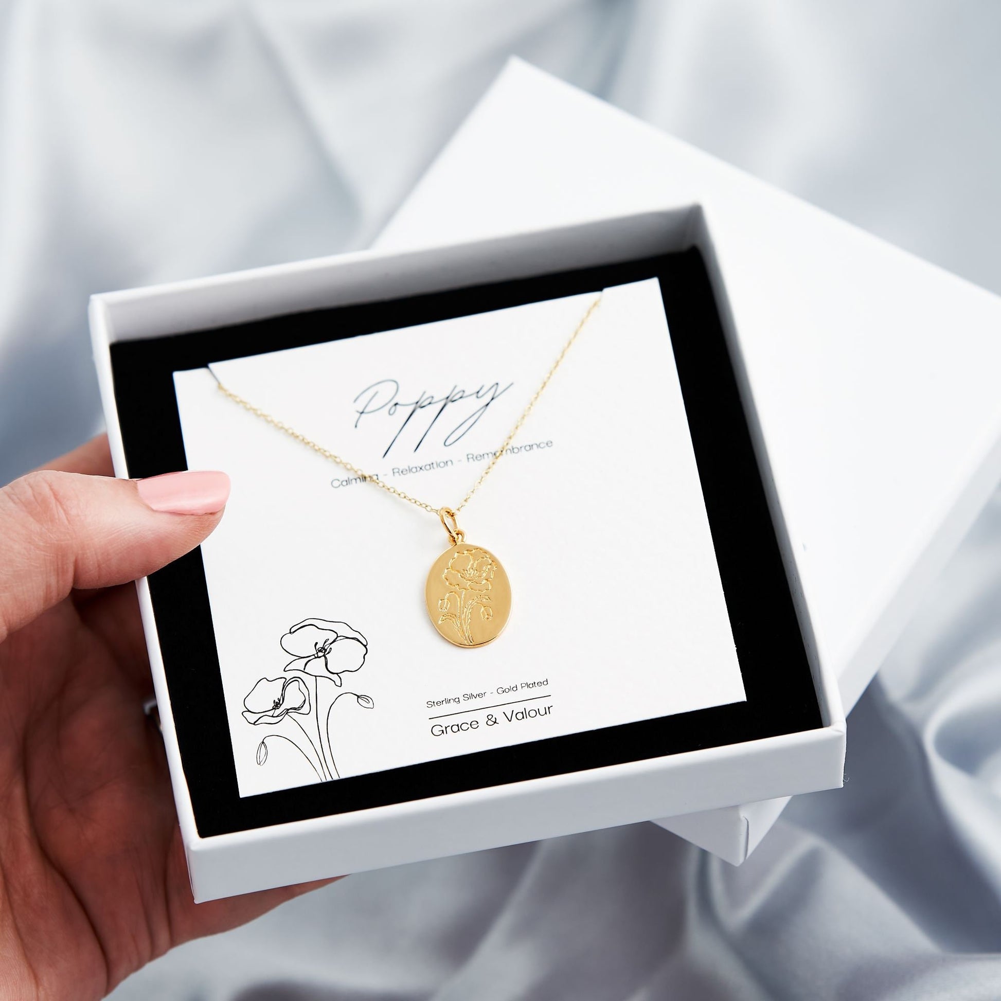 Poppy flower gold pendant