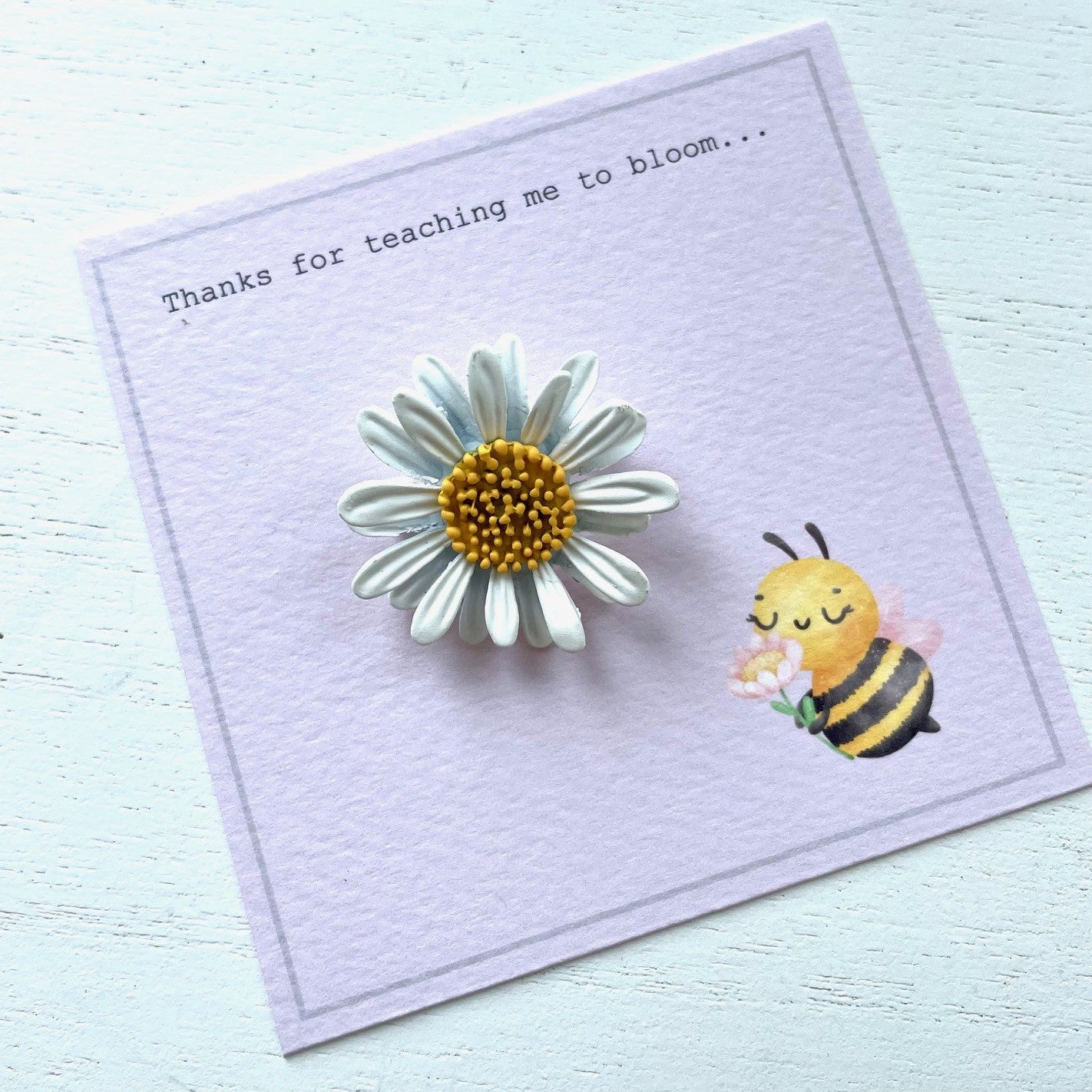 Personalised teacher appreciation gift daisy brooch close up