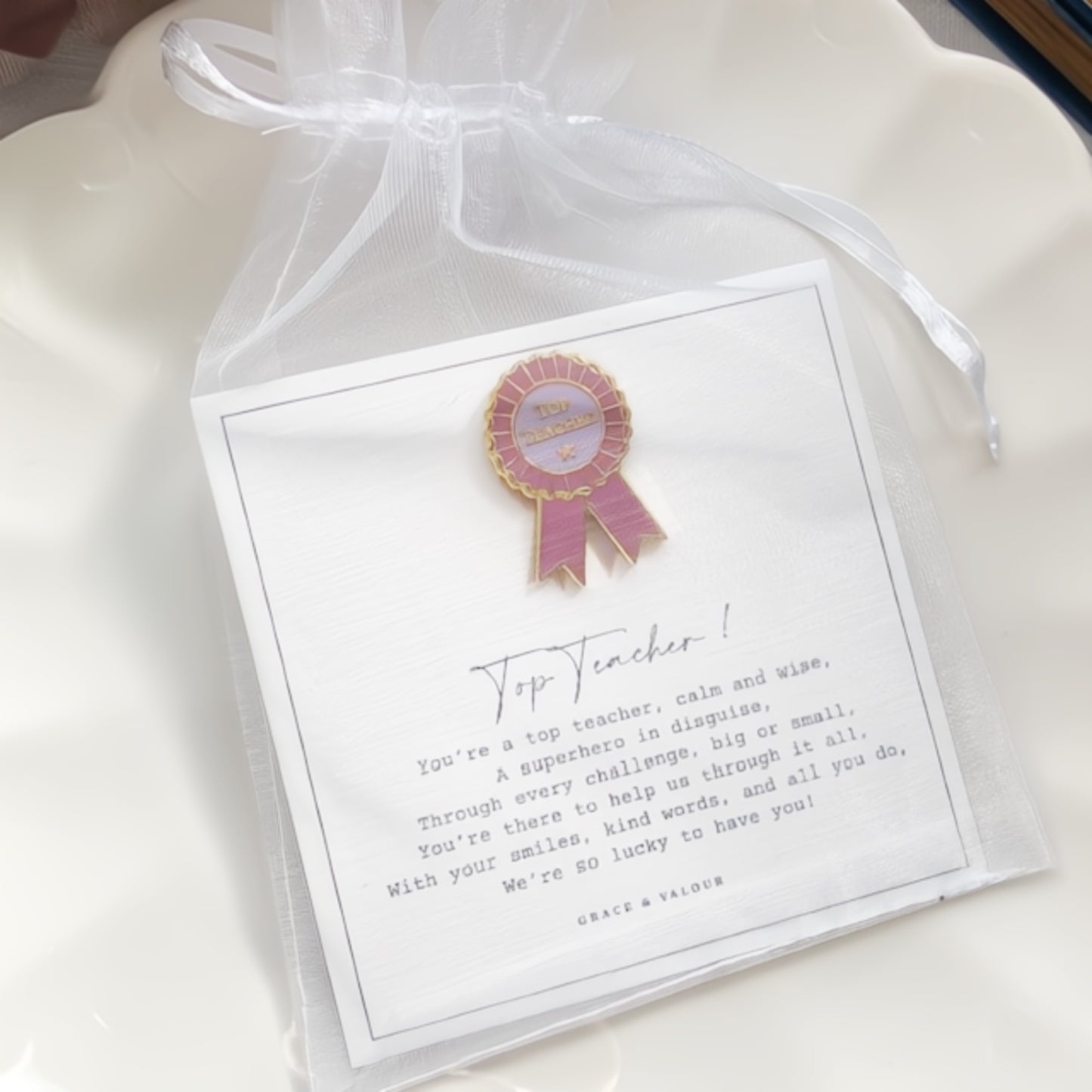 Top Teacher poem gift and enamel pin