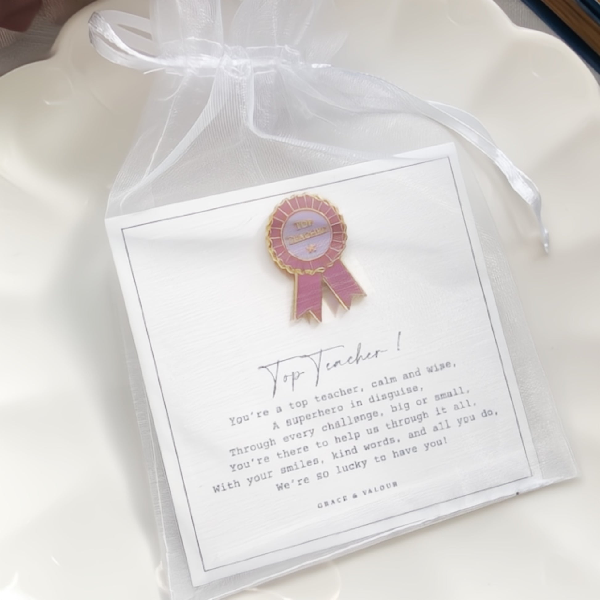 Top Teacher poem gift and enamel pin