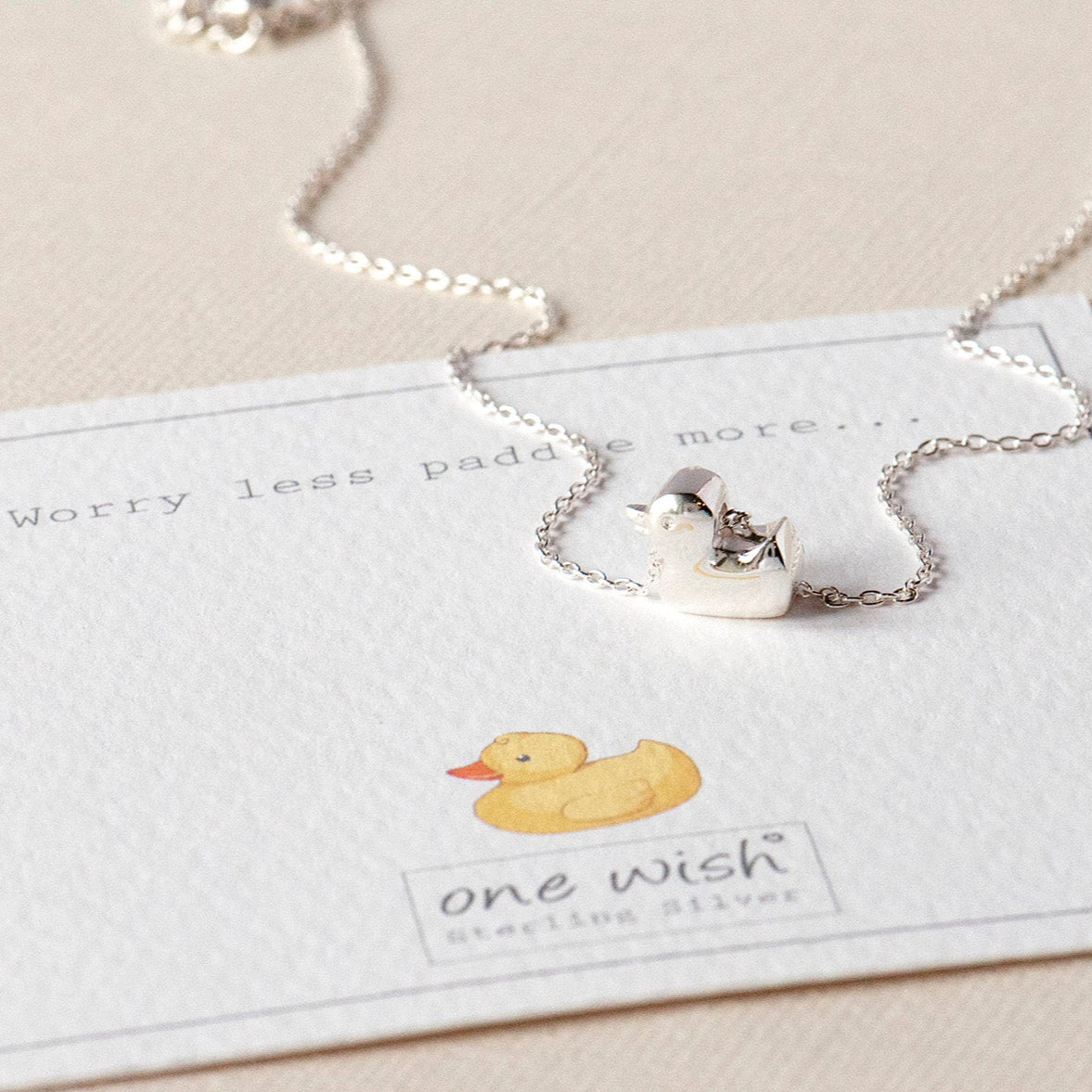 Rubber Duck necklace Sterling Silver 925, the cutest gift for a duck lover or anyone who needs to worry less... the quote on the gift card reads 'Worry less, paddle more'