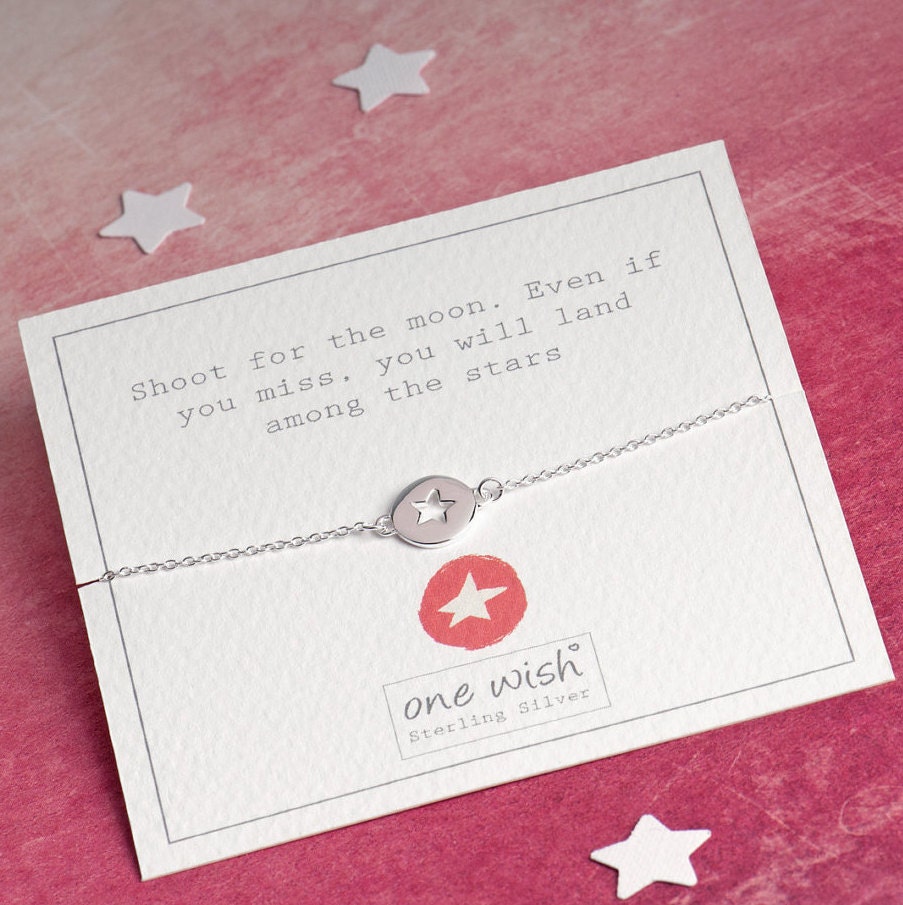 star cut out disc bracelet on gift card with a shoot for the moon star quote