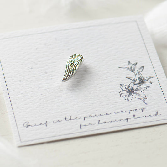 Silver angel wing memorial pin, gifts under £10