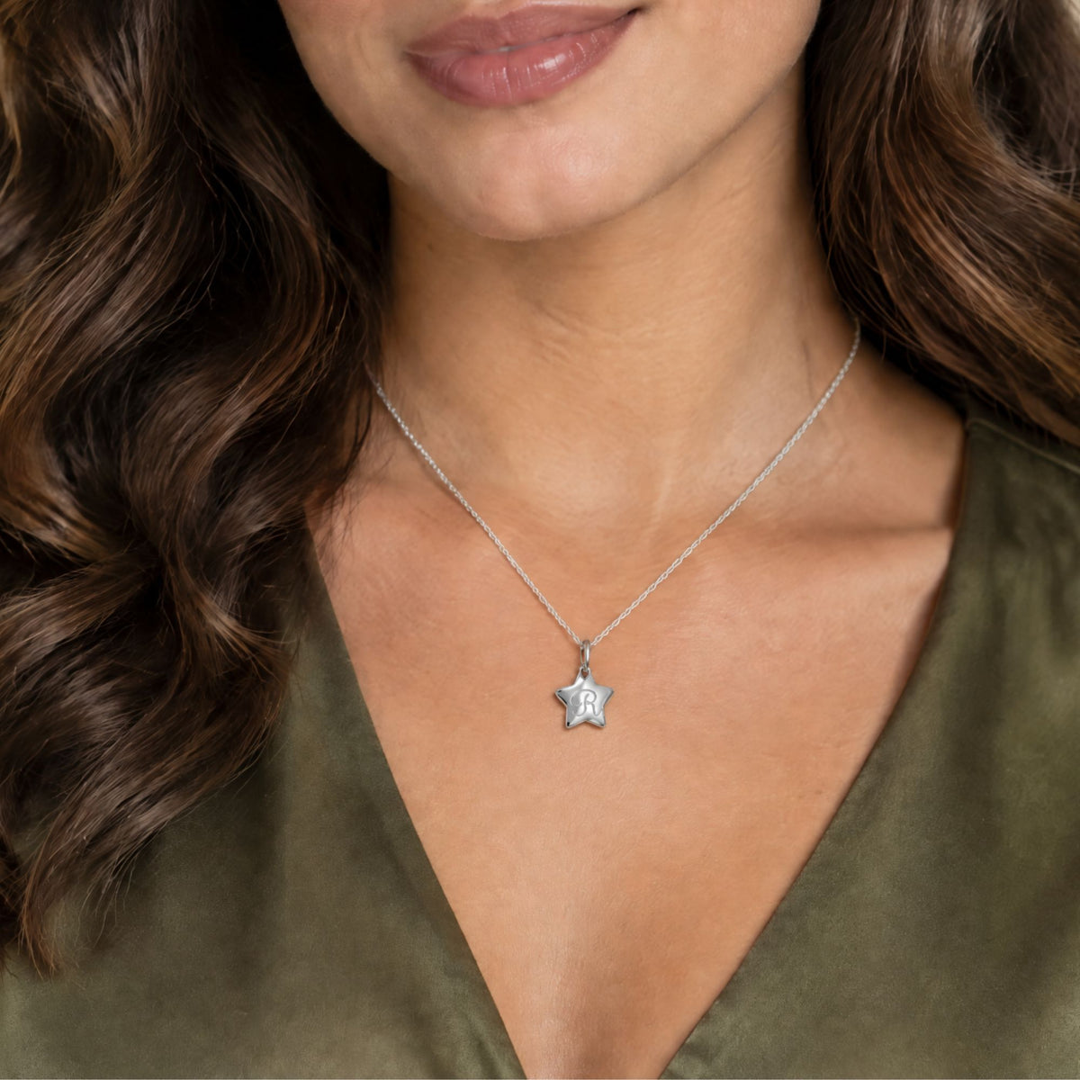 Personalised Sterling Silver Star Necklace – Engraved Initial Pendant