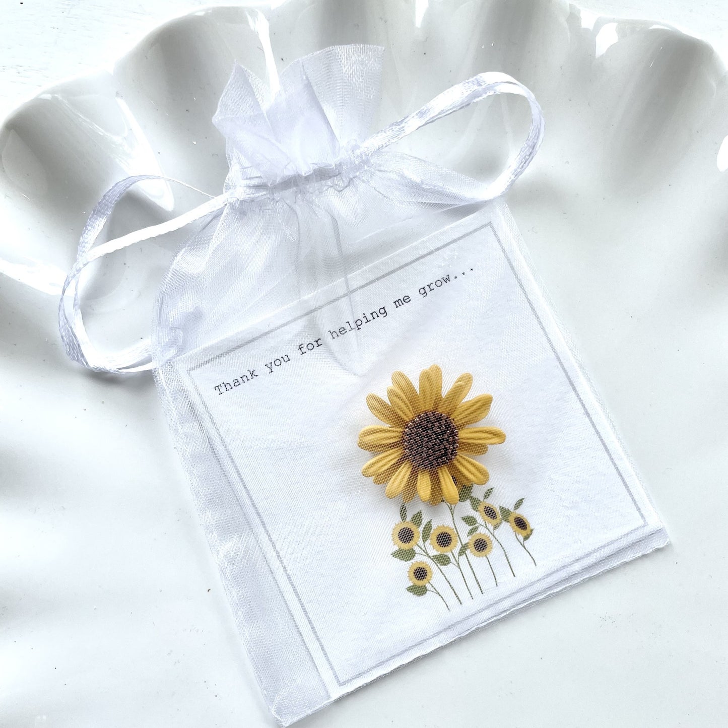 teacher gift sunflower brooch thanks for helping me grow card