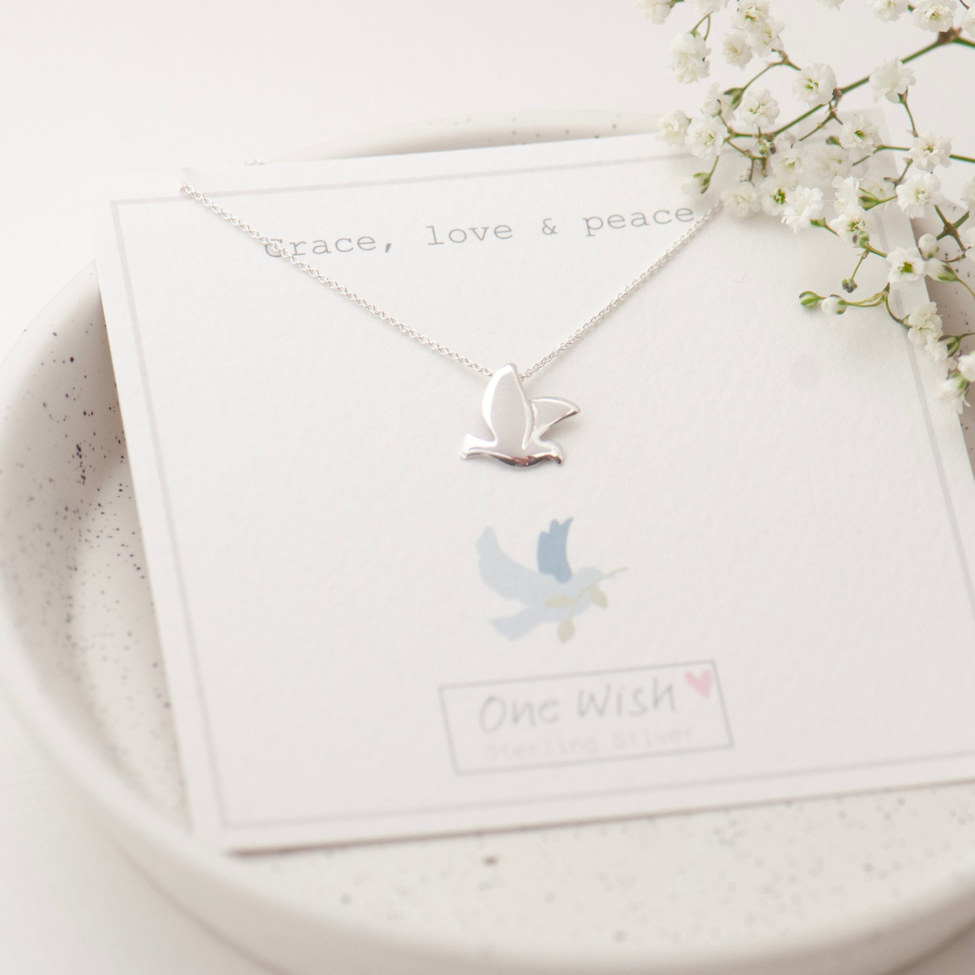 Thinking of you gift dove necklace ready for gifting