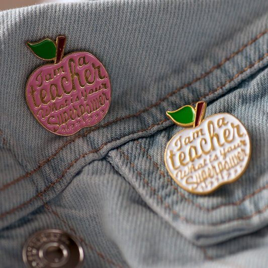 Teacher Apple Enamel Pin - End of Term Teacher Gift - “What’s Your Superpower?” Fun Gift From Child