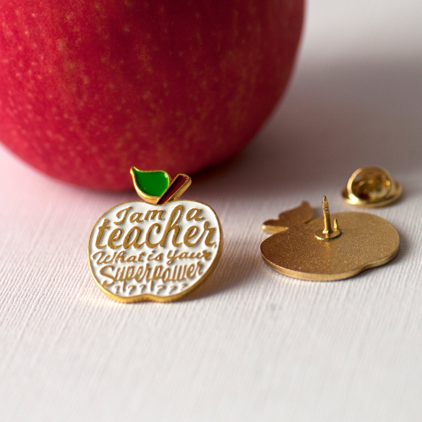 Teacher Apple Enamel Pin - End of Term Teacher Gift - “What’s Your Superpower?” Fun Gift From Child