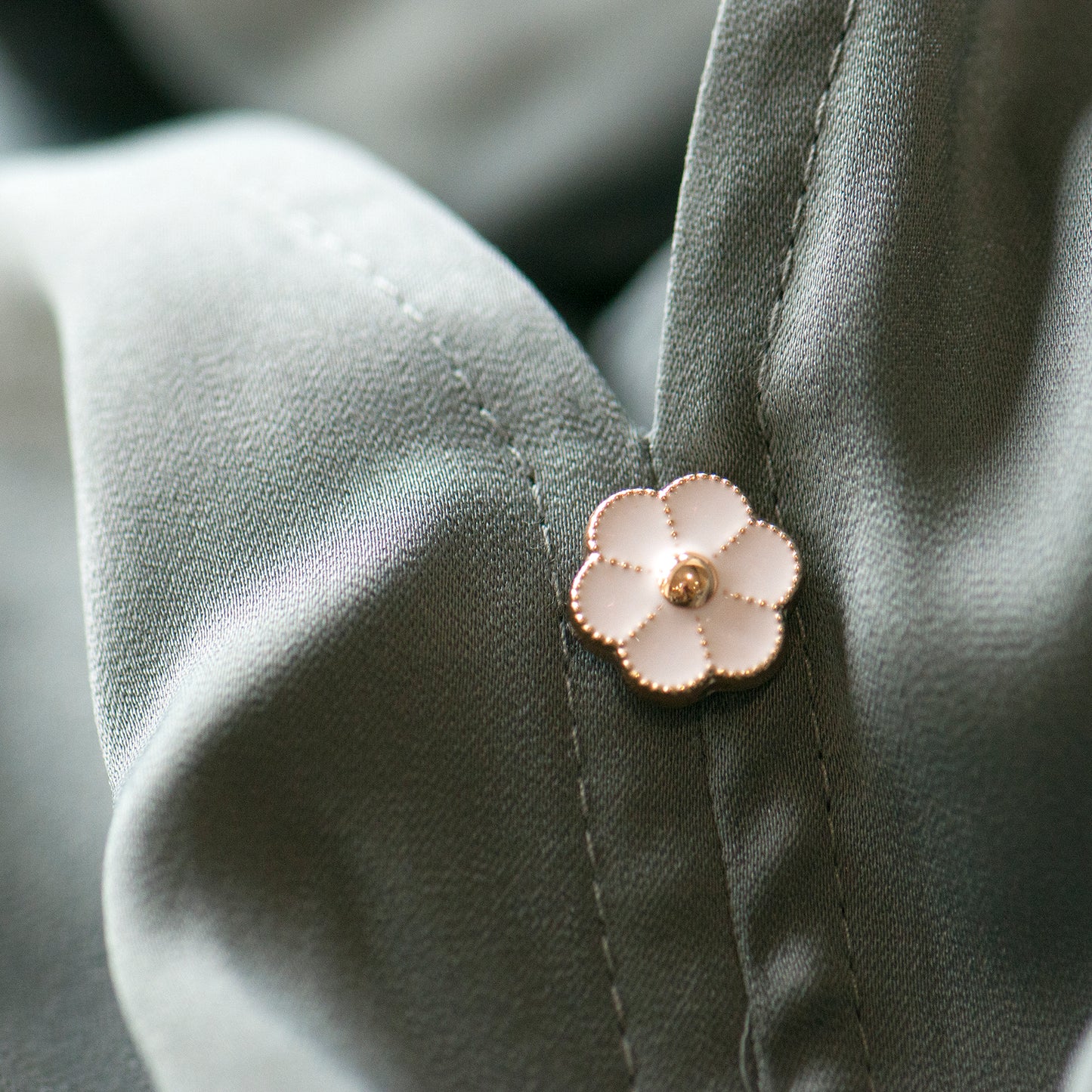 Tiny white enamel flower modesty pin on low cute blouse, gifts under £10, gift for her, cute gift for friend