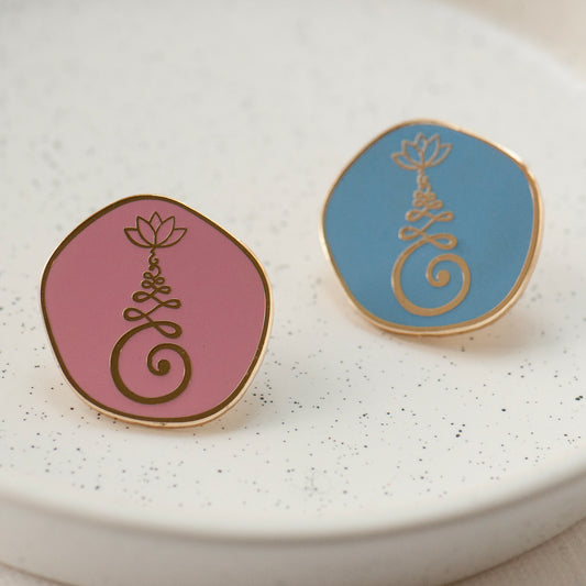 Unalome symbol enamel pin in smoke rose or cornflower blue. Spiritual pin gift, for yoga lovers, meditation gift, gift for friend, gift for bestie, lapel pin unalome