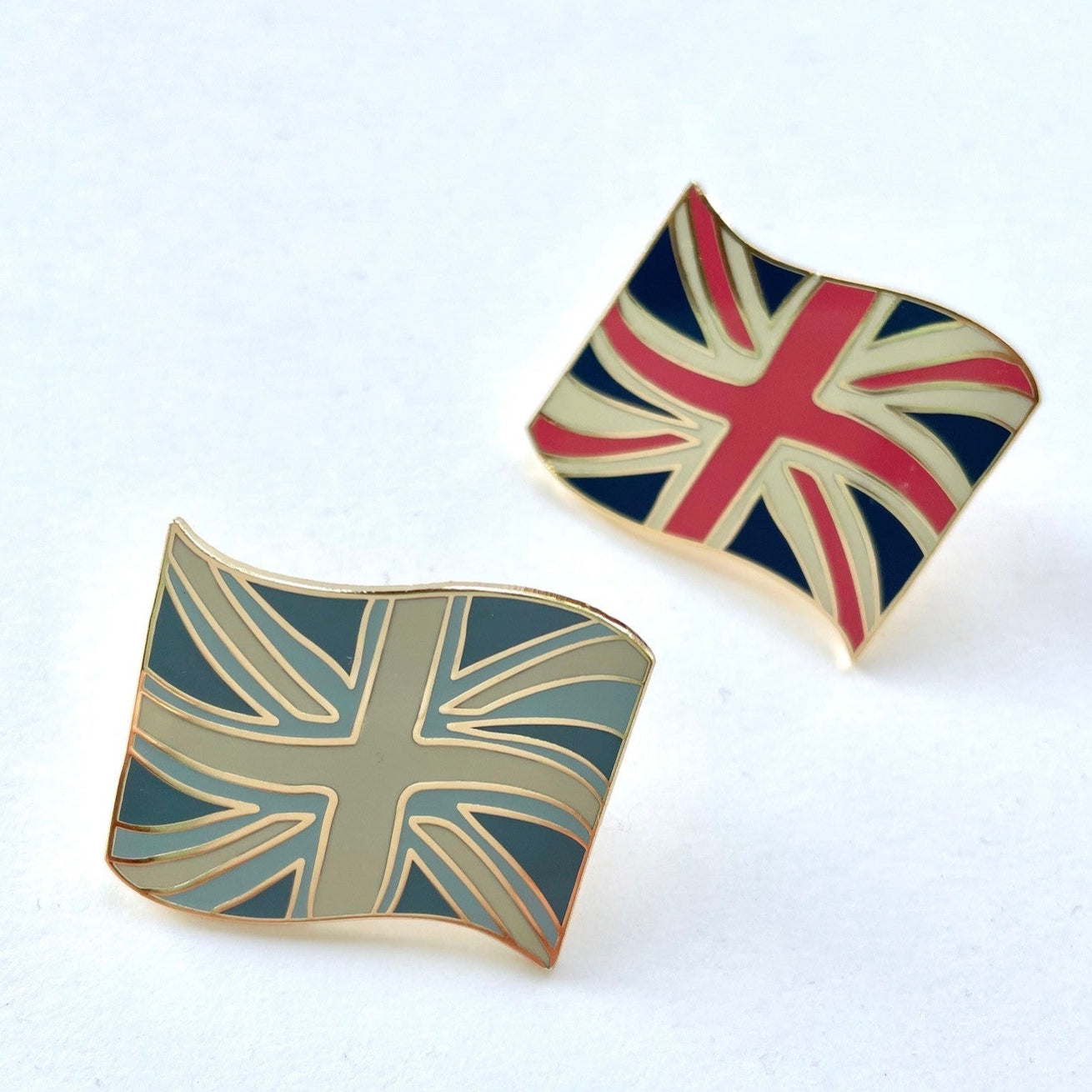Union Jack or Union Flag Enamel pin. Available in either traditional red white and blue or soft coastal colours on my bespoke English Flag gift card