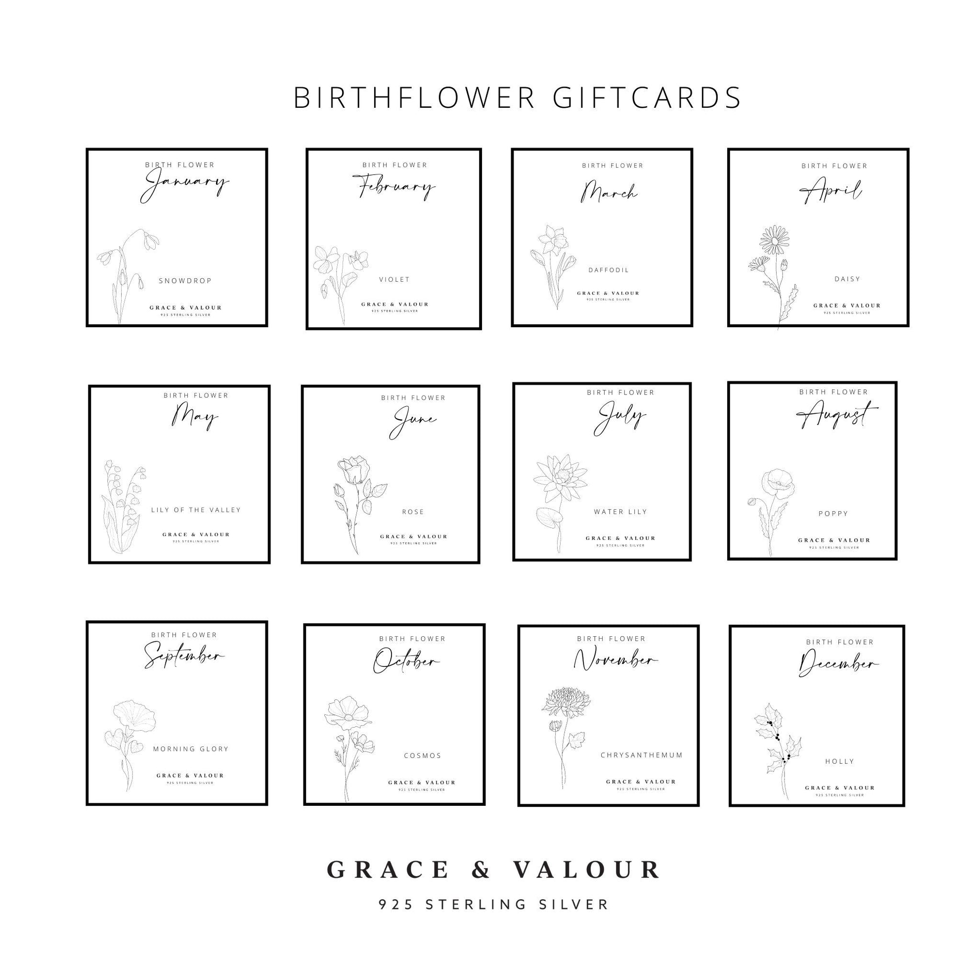Birth flower gift card options january to december floriography cards