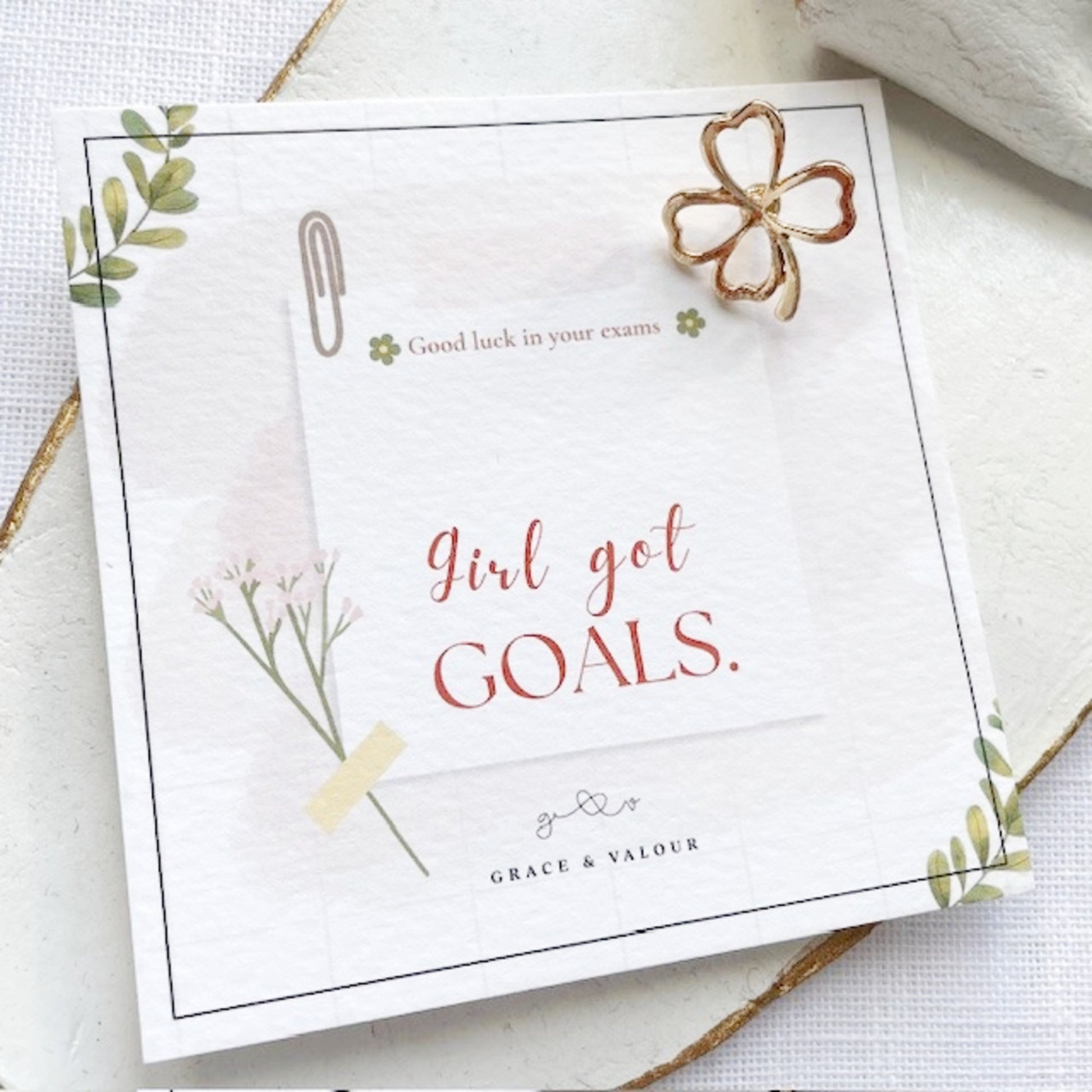 Motivational card with 'Girl got goals' text on a white background