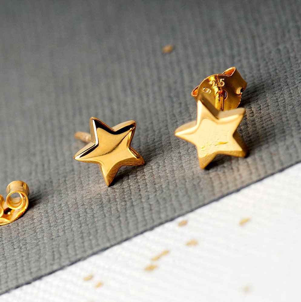 gold plated sterling silver 925 star stud earrings