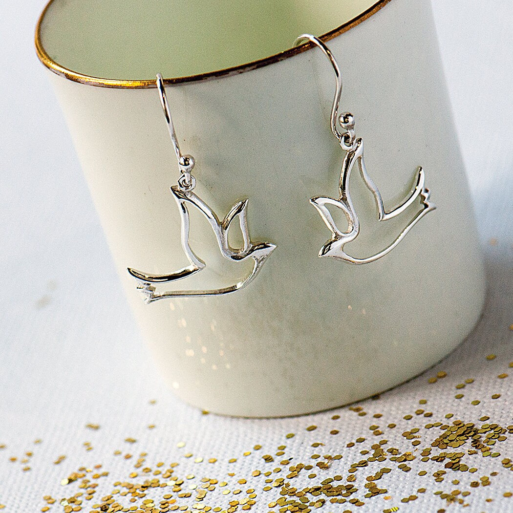 Dove of Peace Silver Earrings, Silver Bird Drop Earrings, Dove Drop Earrings, Turtle Dove Jewellery, Dove Jewelry, Bird of Peace Earrings,