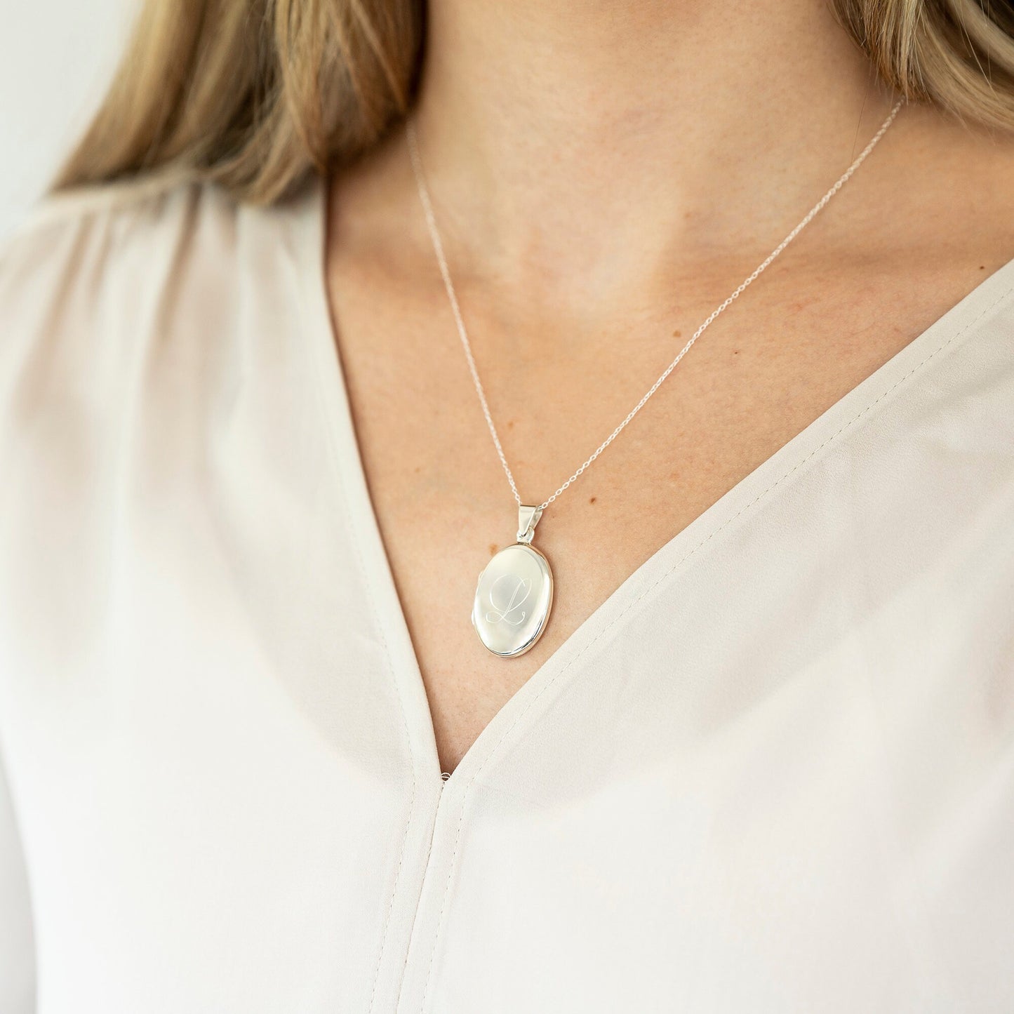 Personalised Sterling Silver Oval Photo Locket Necklace