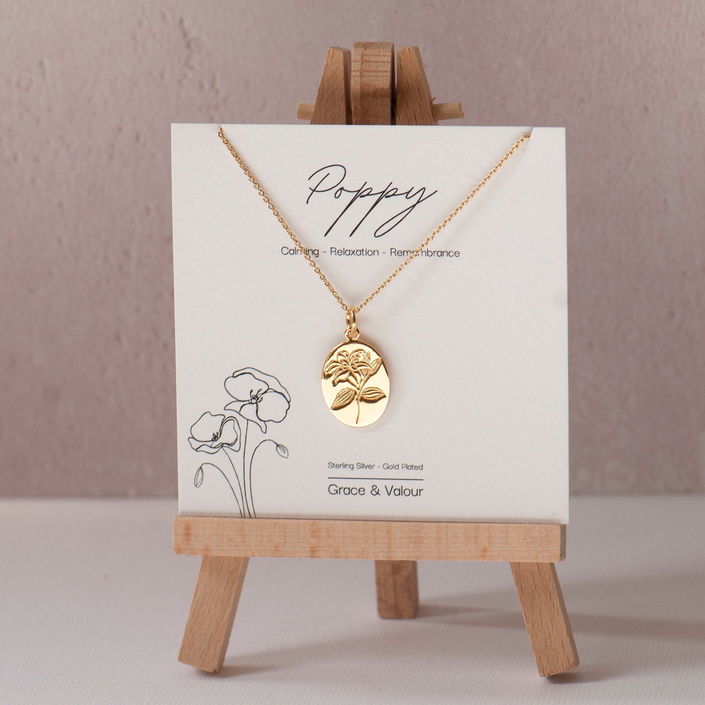 August Poppy Birth Flower Necklace | Personalised Gold Floral Pendant