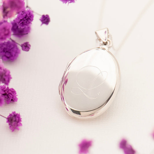Personalised Sterling Silver Oval Photo Locket Necklace