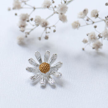 Tiny silver and gold daisy brooch