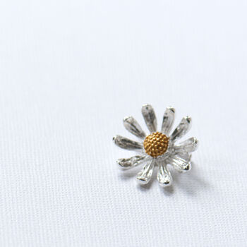 Tiny silver and gold daisy brooch