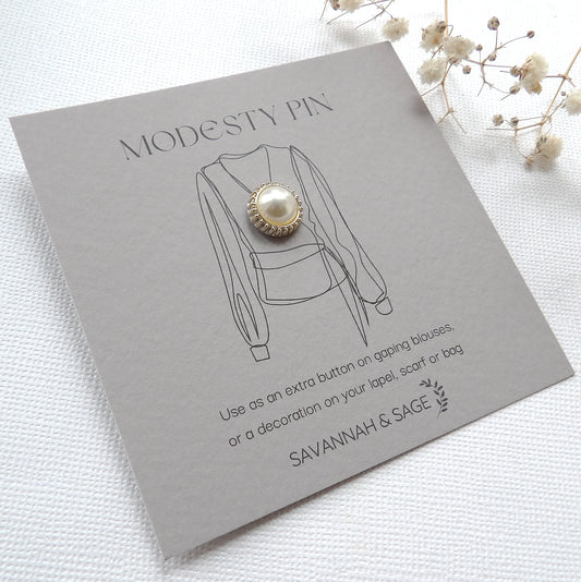 pearl modesty pin on gift card