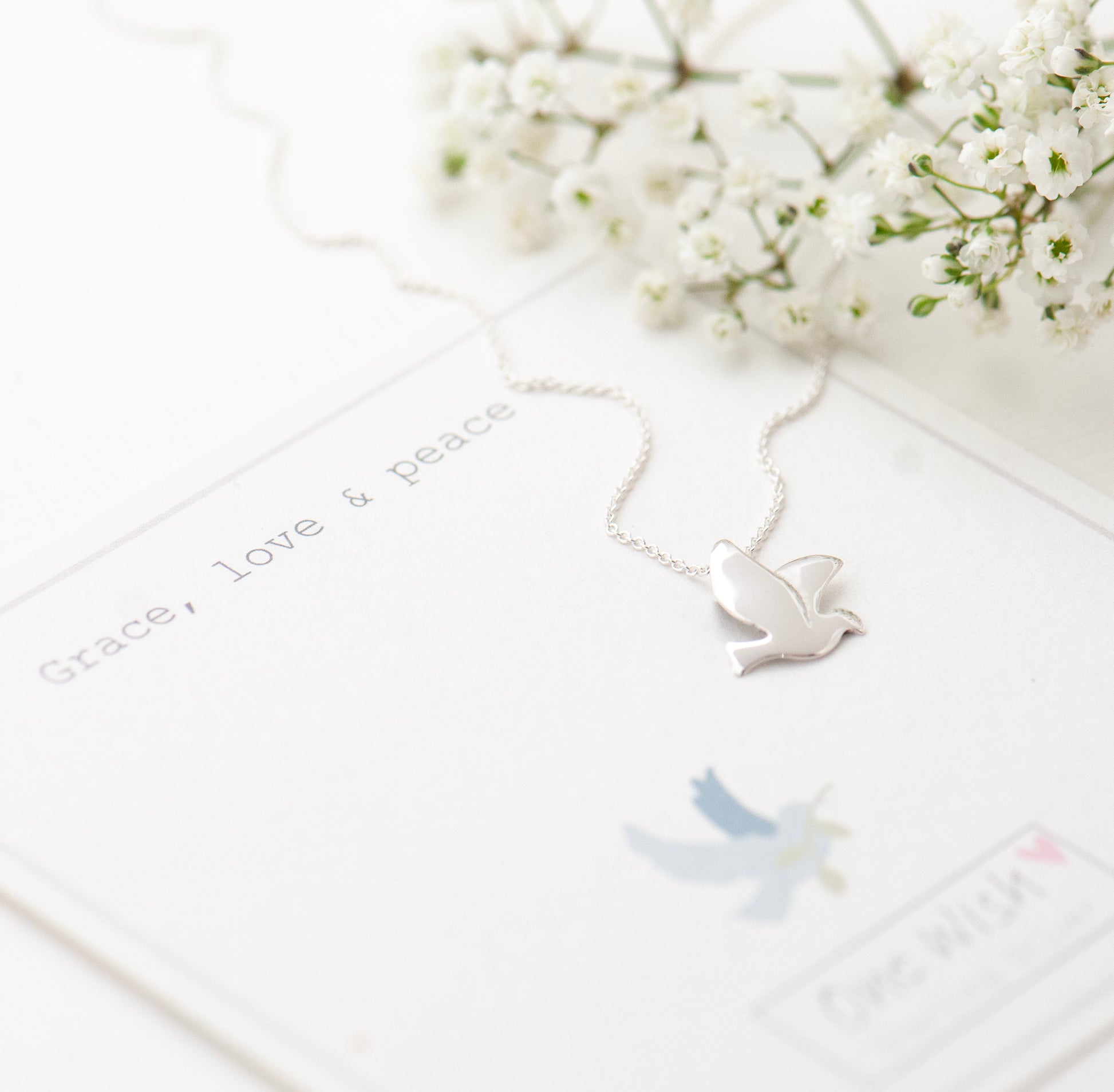 Silver dove necklace, meaningful gift for a friend.