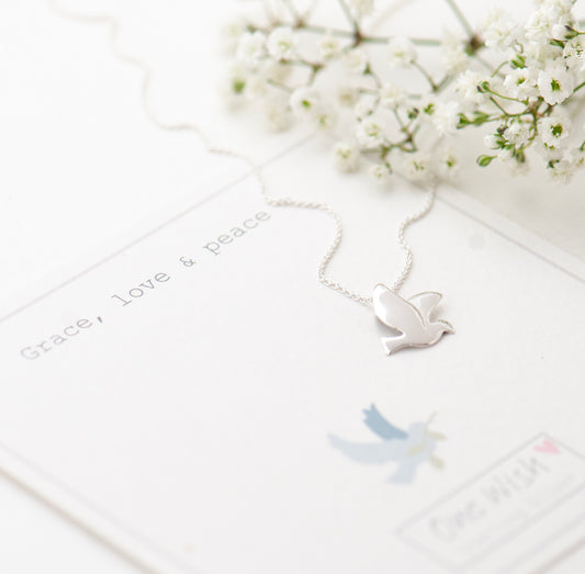 Silver dove necklace, meaningful gift for a friend.