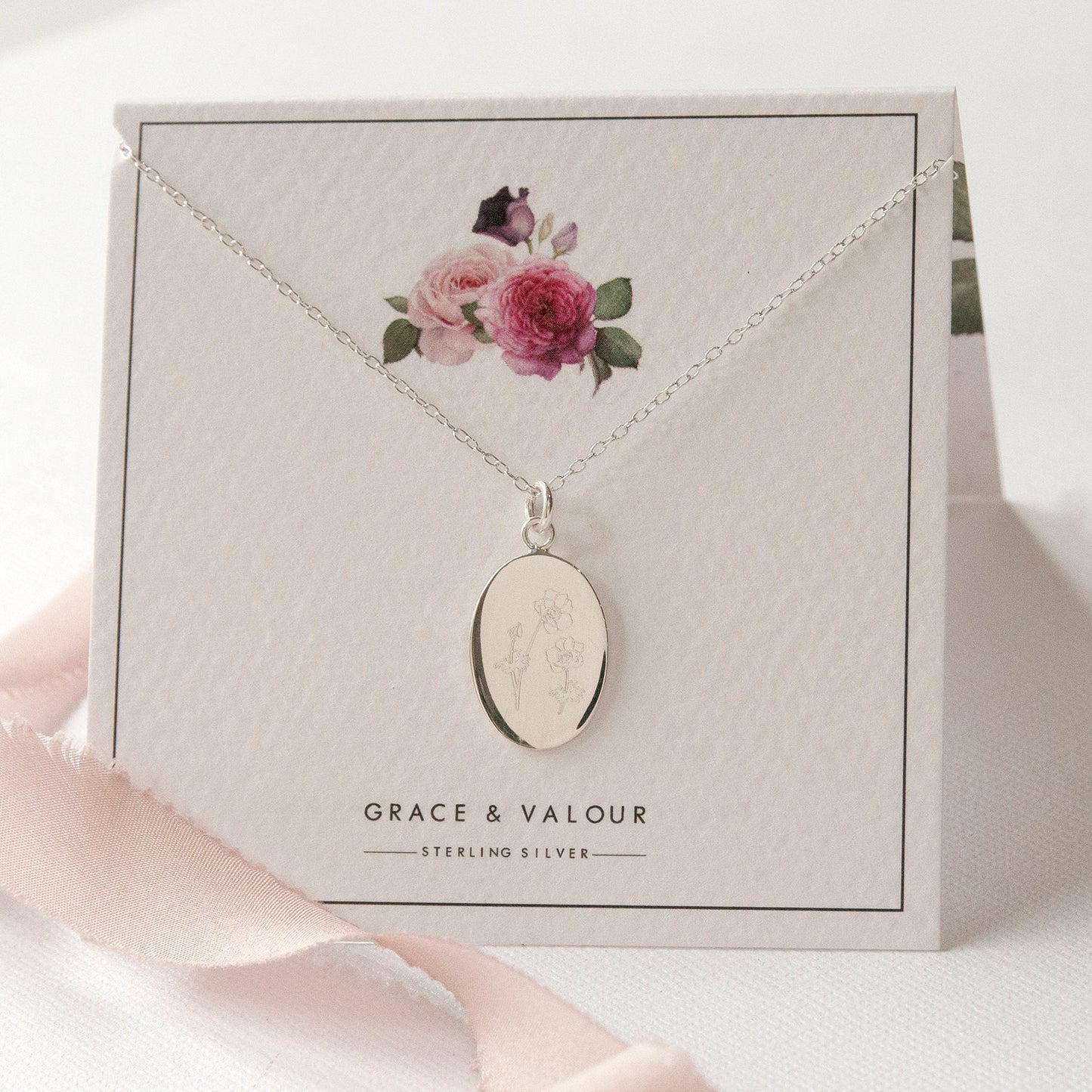 Wildflowers design necklace on gift card for gifting